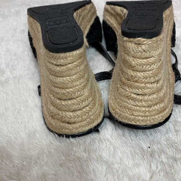 Route 66 fabric flower raffia espadrille wedge sandals, 9.5 - Picture 8 of 9